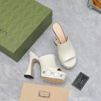 GG Platform Mule Sandals 13cm White Cowhide