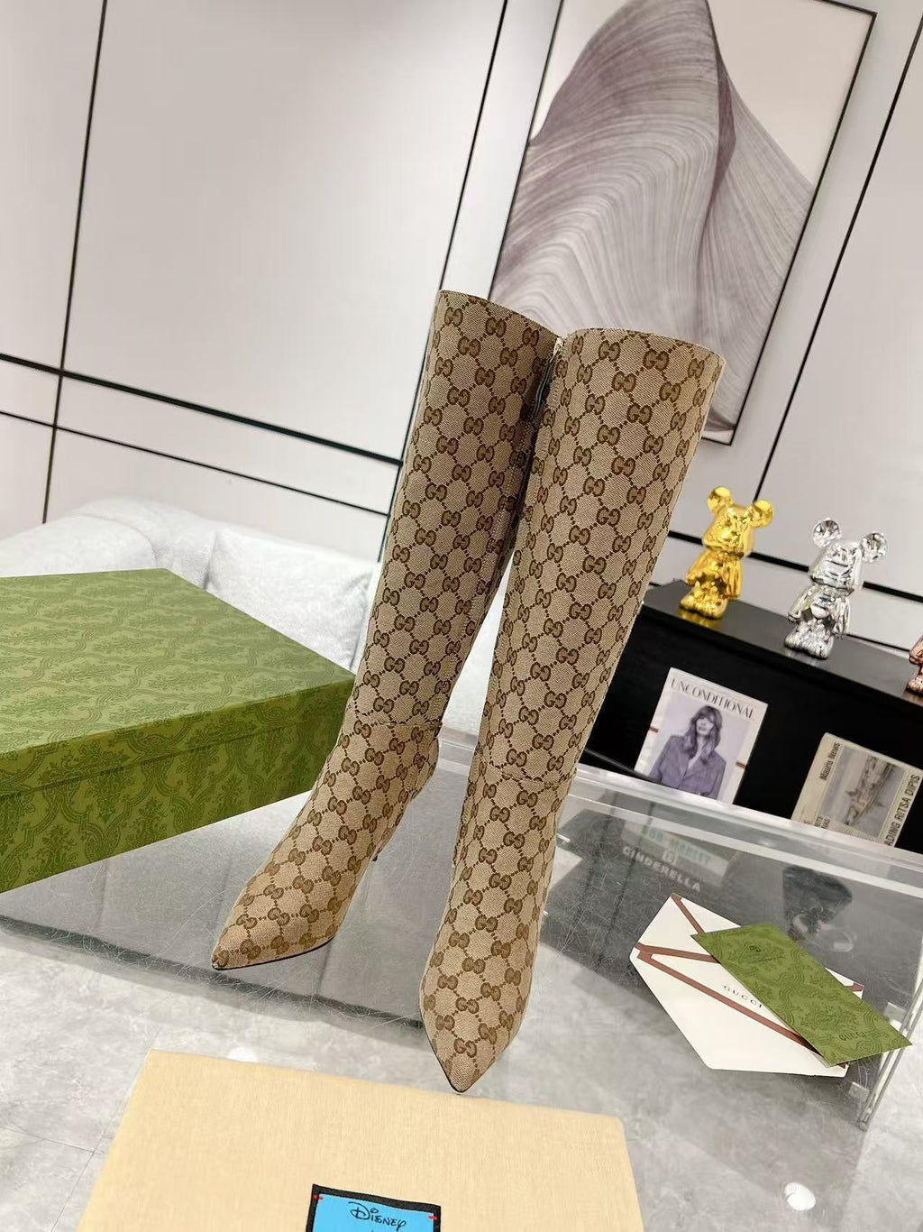 GG High Boots Horsebit 8cm Canvas Calfskin