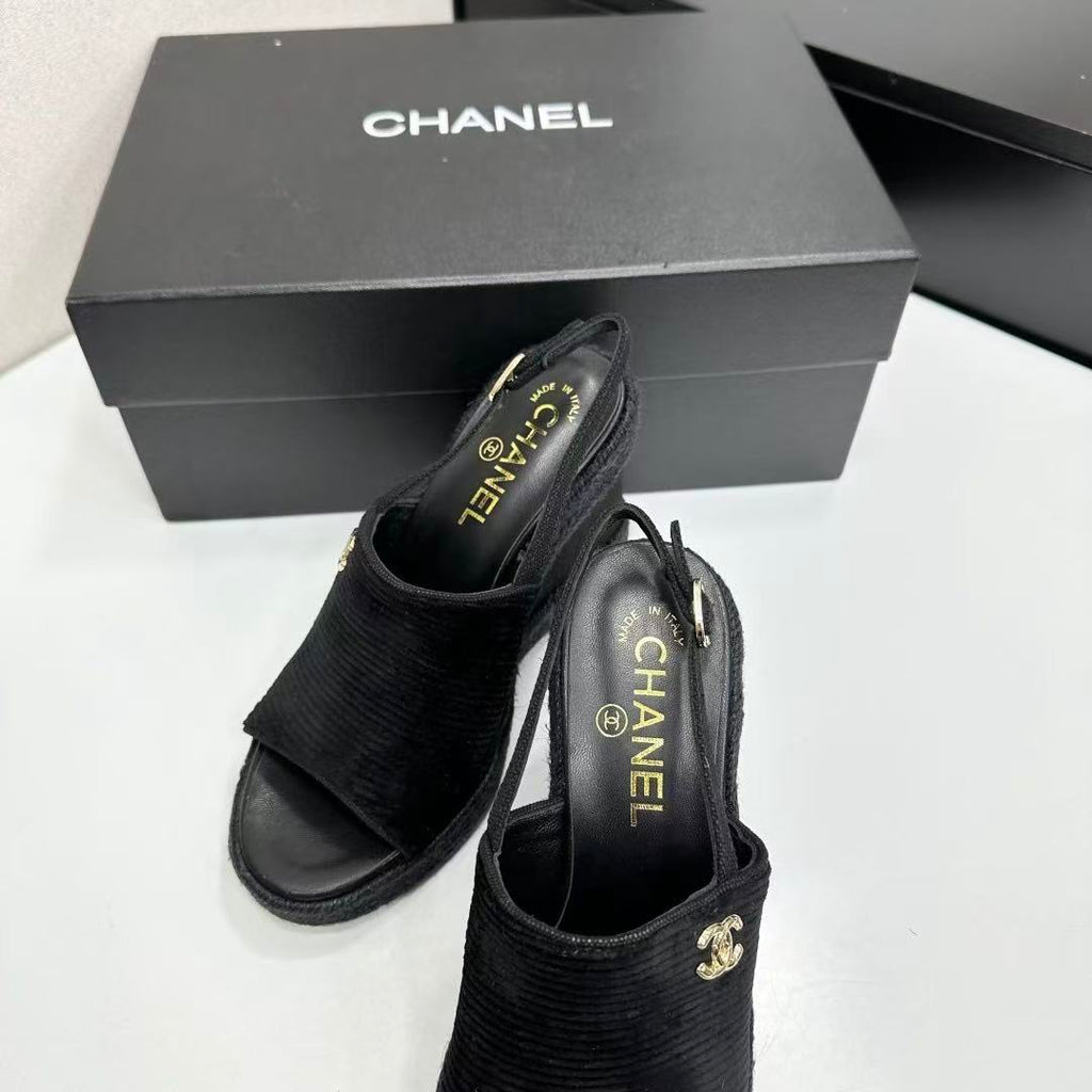CC 2026 Wedge Sole Sandals 11cm Black Cotton