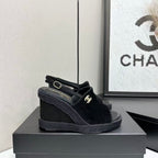 CC 2026 Wedge Sole Sandals 11cm Black Cotton