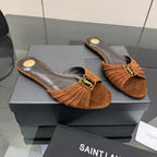 YSL Babylone Slides Coffee Brown Suede