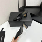 CC 26s Mule 9.5cm Black Sheepskin Patent Calfskin