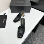 CC 26s Mule 9.5cm Black Sheepskin Patent Calfskin