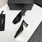 CC 26s Mule 9.5cm Black Sheepskin Patent Calfskin