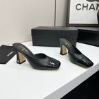 CC 26s Mule 9.5cm Black Sheepskin Patent Calfskin