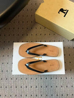 The Row City Flip Flops Black Brown Calfskin