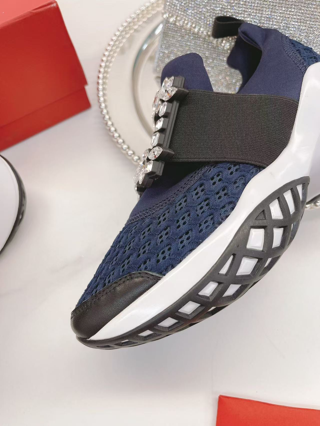 Viv Diamond Sneaker Navy Blue Breathable Mesh Fabric