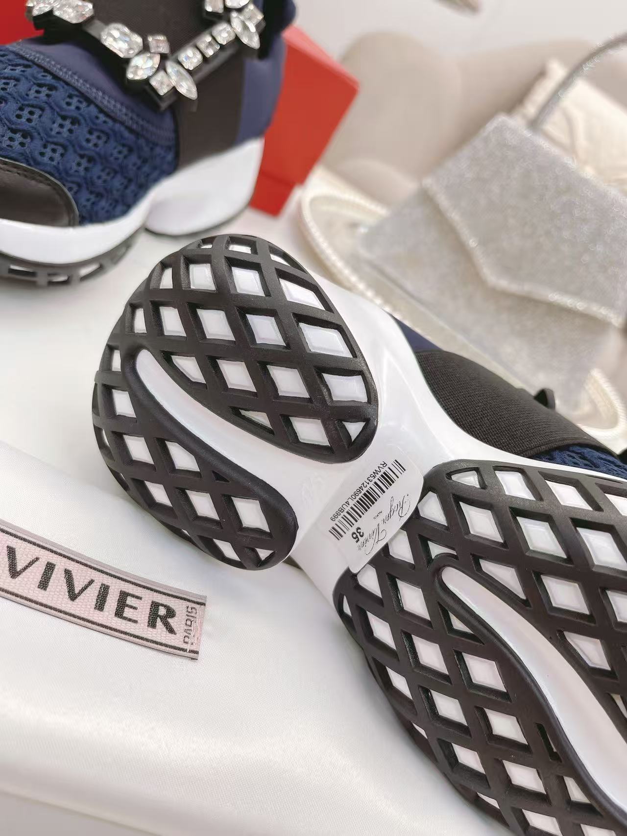 Viv Diamond Sneaker Navy Blue Breathable Mesh Fabric