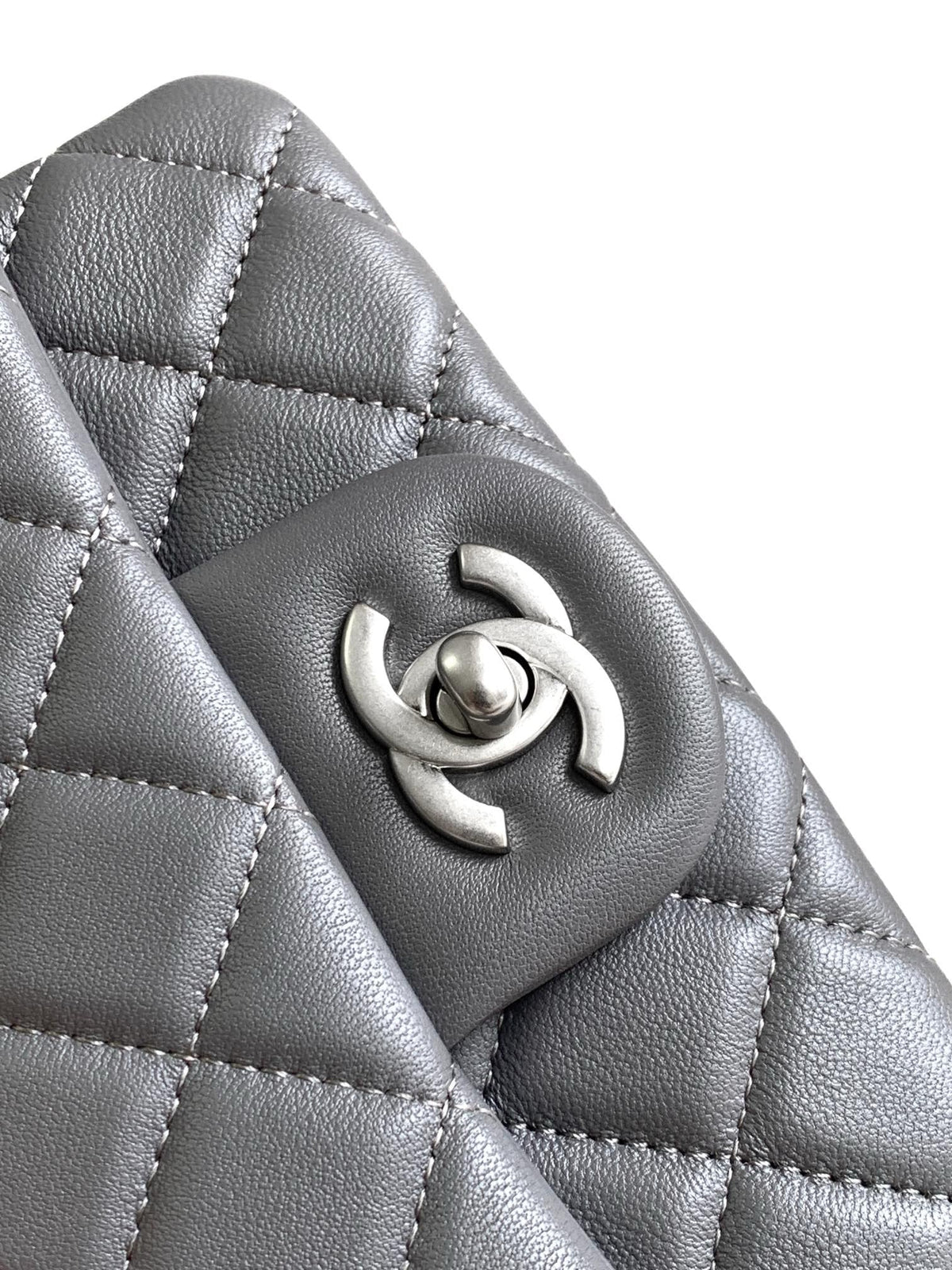 Chanel Mini Flap Bag 17cm Gray in Sheepskin
