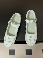 Miu Embellished Drill Ballerinas Light Blue Canvas With Rhinestones