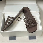 Loewe 25 Petal Anagram Slides Dark Brown Cowhide