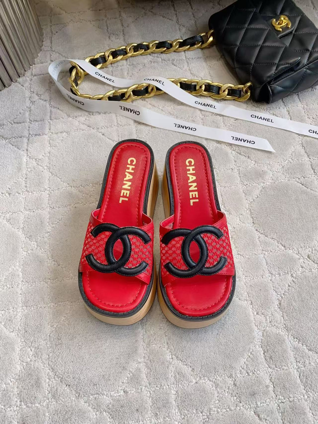 CC Logo Platform Sandals Lambskin 723735