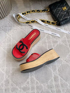 CC Logo Platform Sandals Lambskin 723735