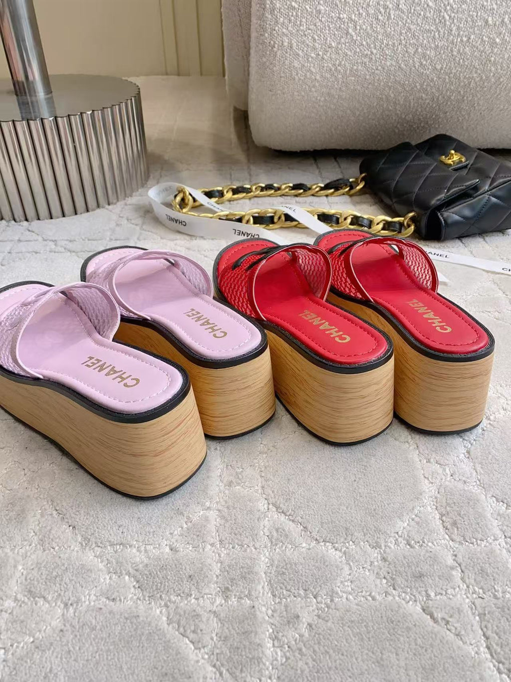 CC Logo Platform Sandals Lambskin 723735