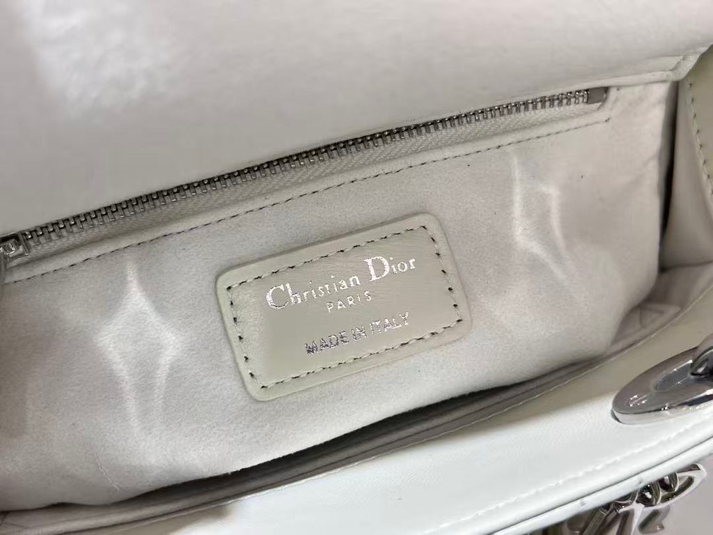 CD Lady Dior 20 Bag White Hardware Silver Lambskin
