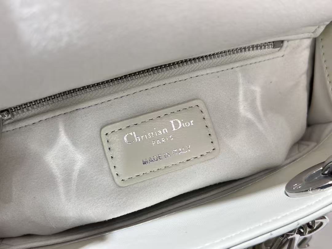 CD Lady Dior 20 Bag White Hardware Silver Lambskin