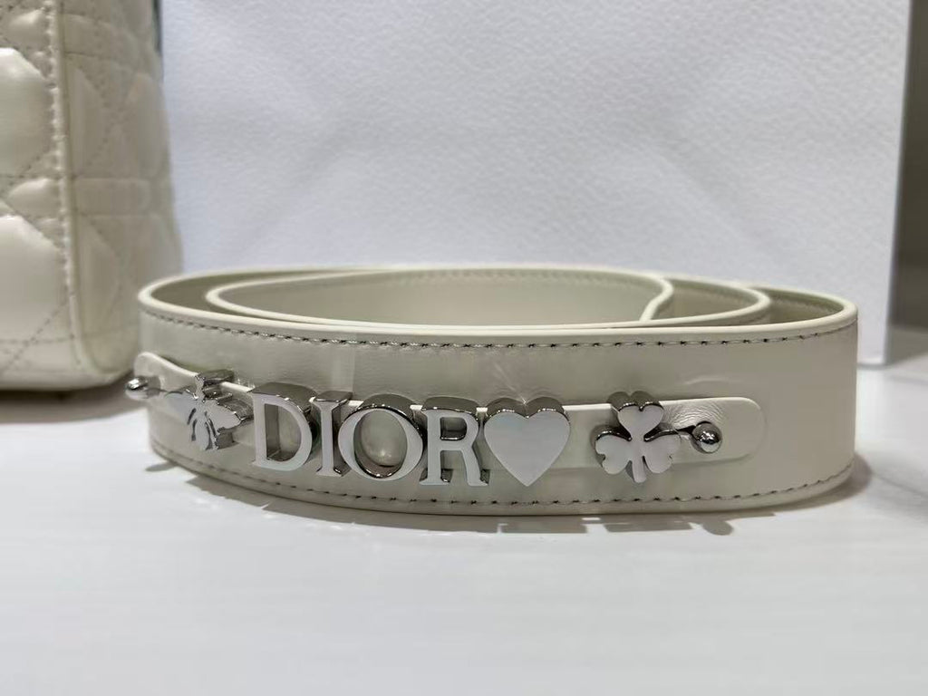 CD Lady Dior 20 Bag White Hardware Silver Lambskin