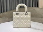 CD Lady Dior 20 Bag White Hardware Silver Lambskin