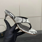 Alaïa Infradito Thong Sandals 55 Black White in Snakeskin Pattern combined with   Finish