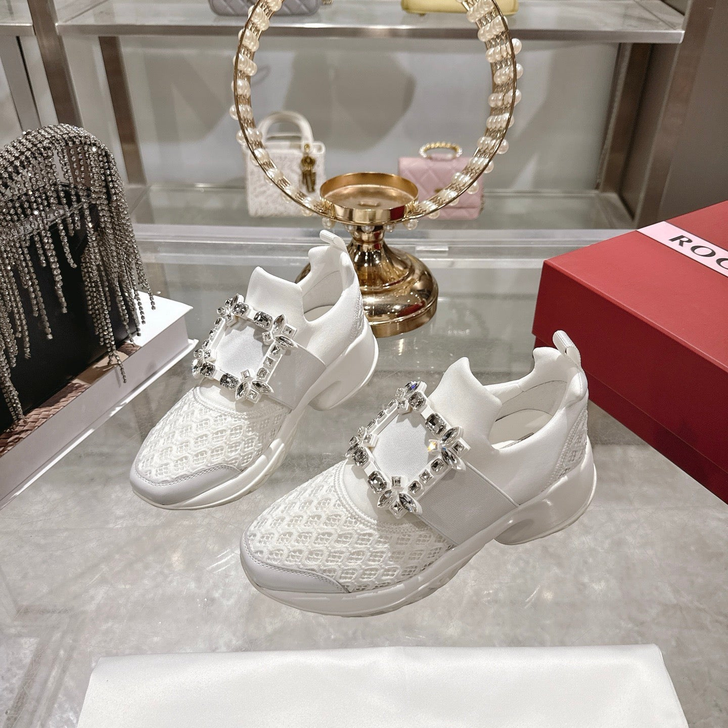 Viv Diamond Sneaker White Woven Fabric