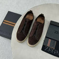 Zegna Mélange Triple Stitch Dark Brown Suede Sneakers