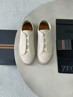 Zegna Mélange Triple Stitch Cream Suede Sneakers