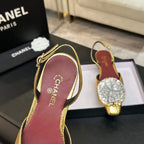 CC 26 Flower-shaped Slingback Pumps Gold Silver Cowhide