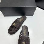 CC Woven Mules Dark Brown Leather Weaving