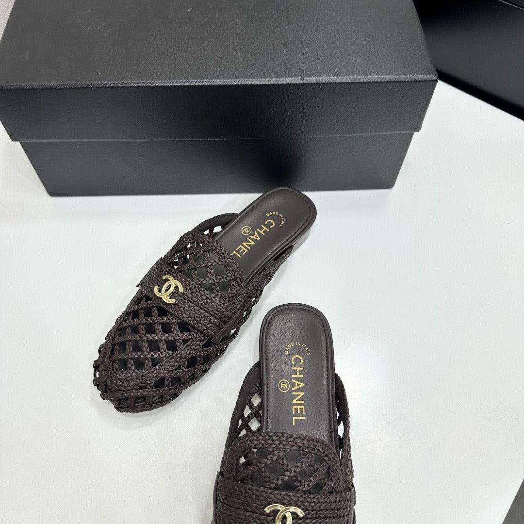 CC Woven Mules Dark Brown Leather Weaving