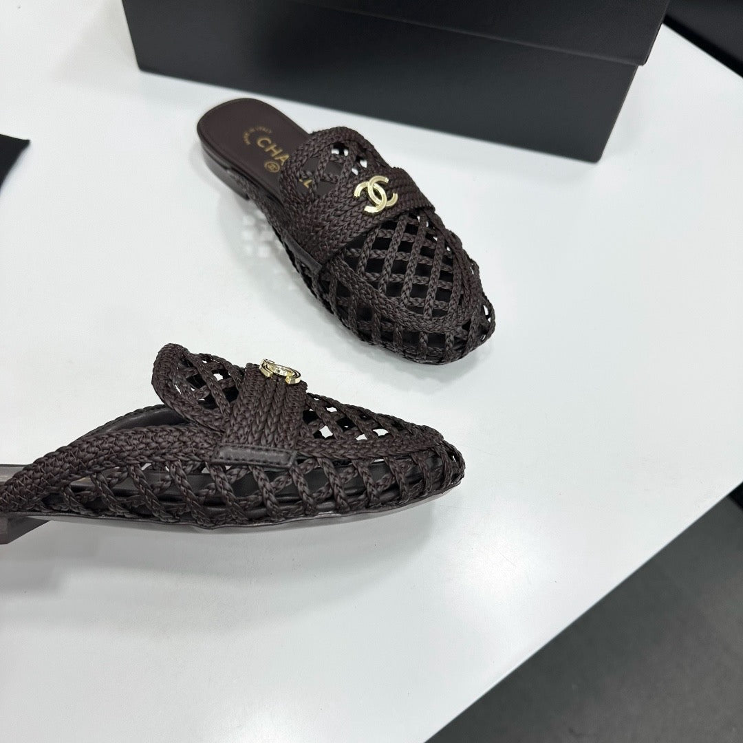 CC Woven Mules Dark Brown Leather Weaving