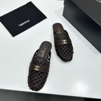 CC Woven Mules Dark Brown Leather Weaving