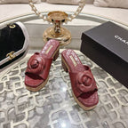 CC Camellia Platform Sandals Burgundy Lambskin