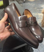 HM Faubourg Loafer Chocolate Color Black Logo Cowhide 960937