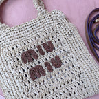 Miu Miu Tote Woven Bag Beige mix Brown Raffia