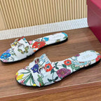 GC 25 Floral Slide Sandal with Horsebit White and Multicolor Canvas