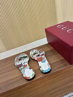 GC 25 Floral Slide Sandal with Horsebit White and Multicolor Canvas