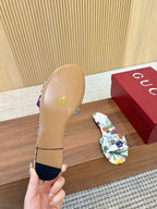 GC 25 Floral Slide Sandal with Horsebit White and Multicolor Canvas