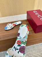 GC 25 Floral Slide Sandal with Horsebit White and Multicolor Canvas