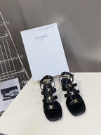 CL Clemence Triomphe Multi Sandal Gold Logo In Black Calfskin
