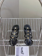 CL Clemence Triomphe Multi Sandal Gold Logo In Black Calfskin