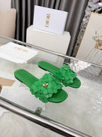 CD 26s Floral Flat Slippers   Leather