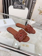 CD 26s Floral Flat Slippers   Leather