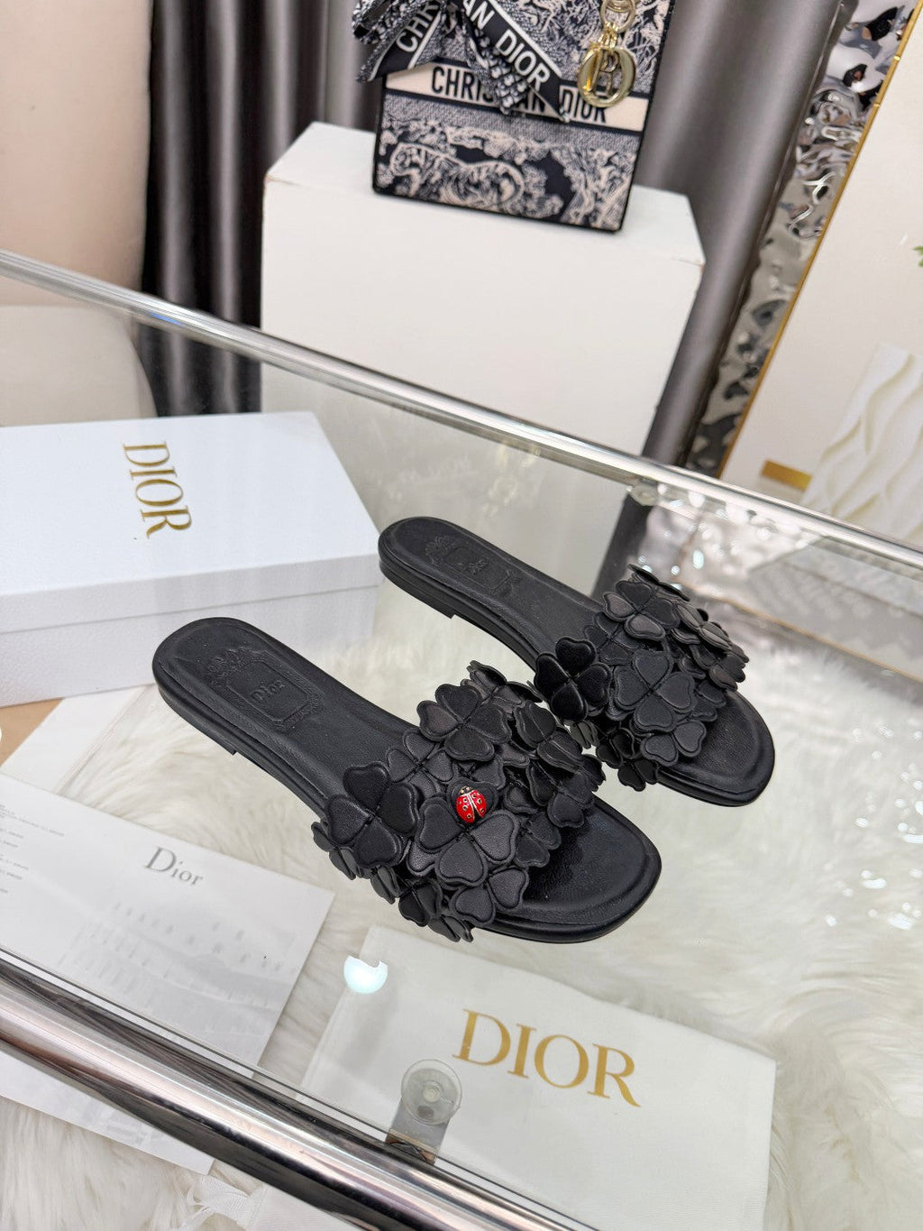 CD 26s Floral Flat Slippers   Leather
