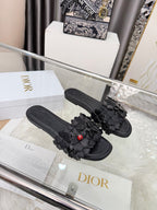 CD 26s Floral Flat Slippers   Leather