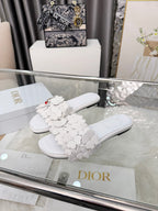 CD 26s Floral Flat Slippers   Leather