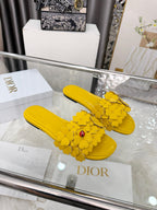 CD 26s Floral Flat Slippers   Leather