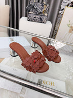 CD 26s Floral High Heel Slippers 60   Leather 684629
