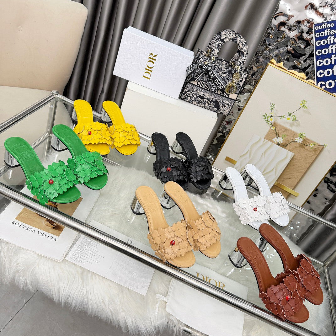 CD 26s Floral High Heel Slippers 60   Leather 684629