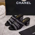 CC 2026 Rhinestone Mules Block Heel And Lettered Design Leather 778400
