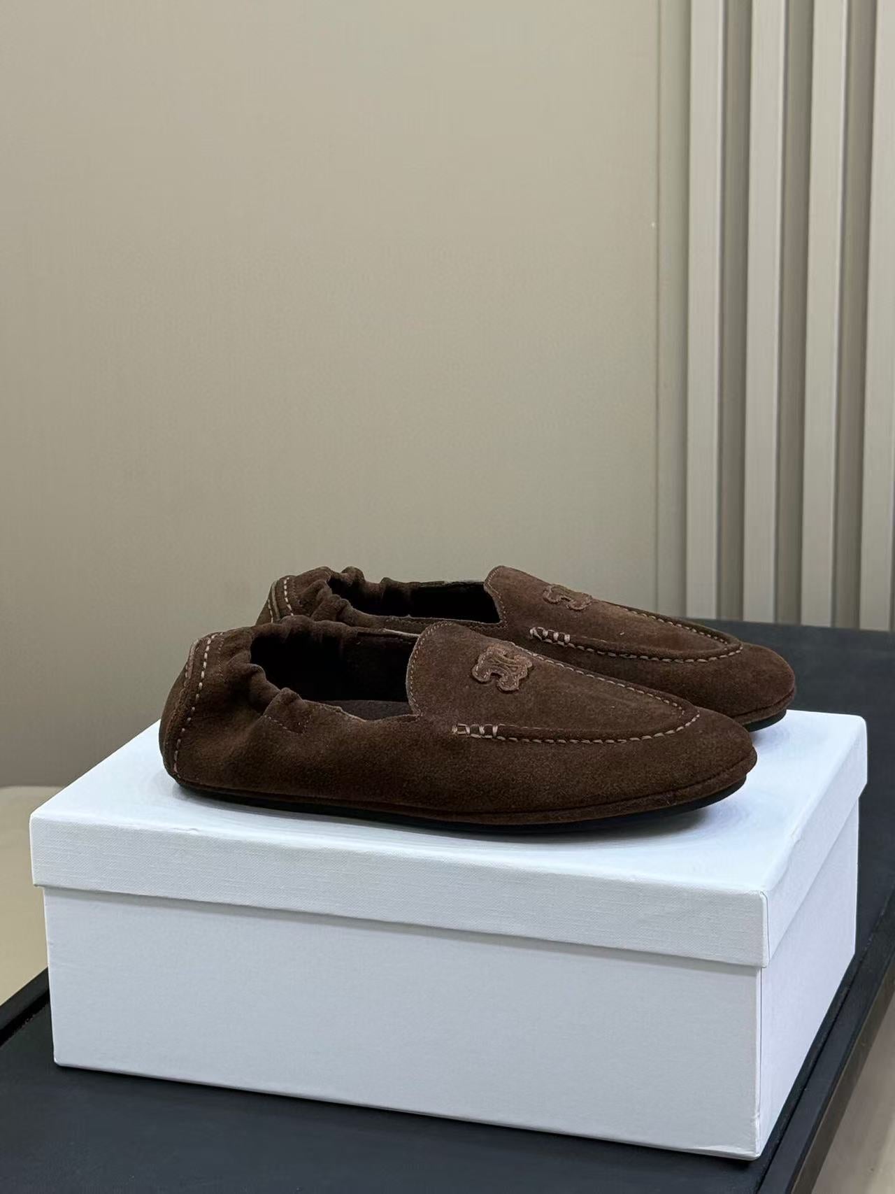 Celine Adam Loafers Dark Brown Suede